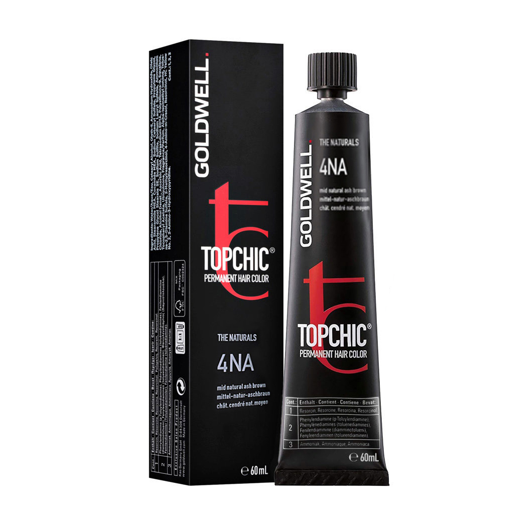 Стійка професійна фарба для волосся Goldwell Topchic Permanent Hair Color 4NA Mid Natural Ash Brown, 60 мл
