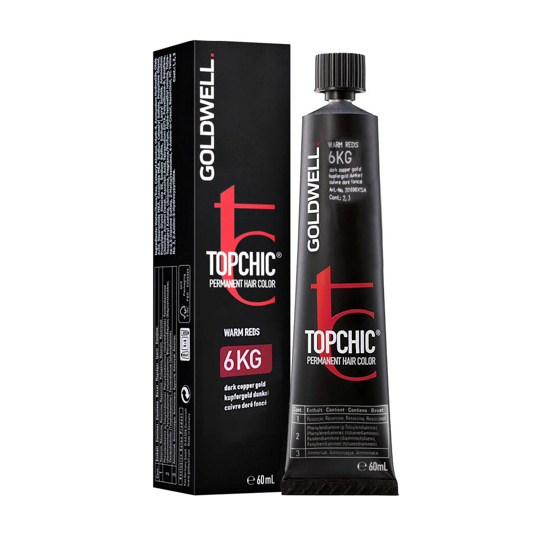 Стійка професійна фарба для волосся Goldwell Topchic Permanent Hair Color 6KG Dark Copper Gold, 60 мл