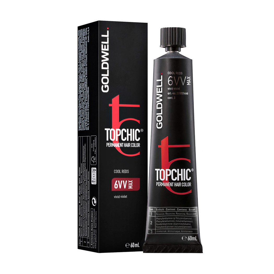 Стійка професійна фарба для волосся Goldwell Topchic Permanent Hair Color 6VV MAX Vivid Violet, 60 мл